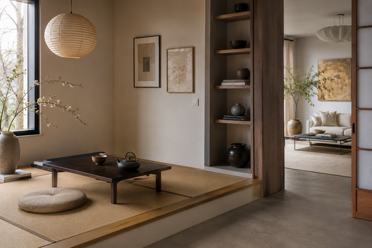 Japandi interior with tatami and MERI Japanese zori 